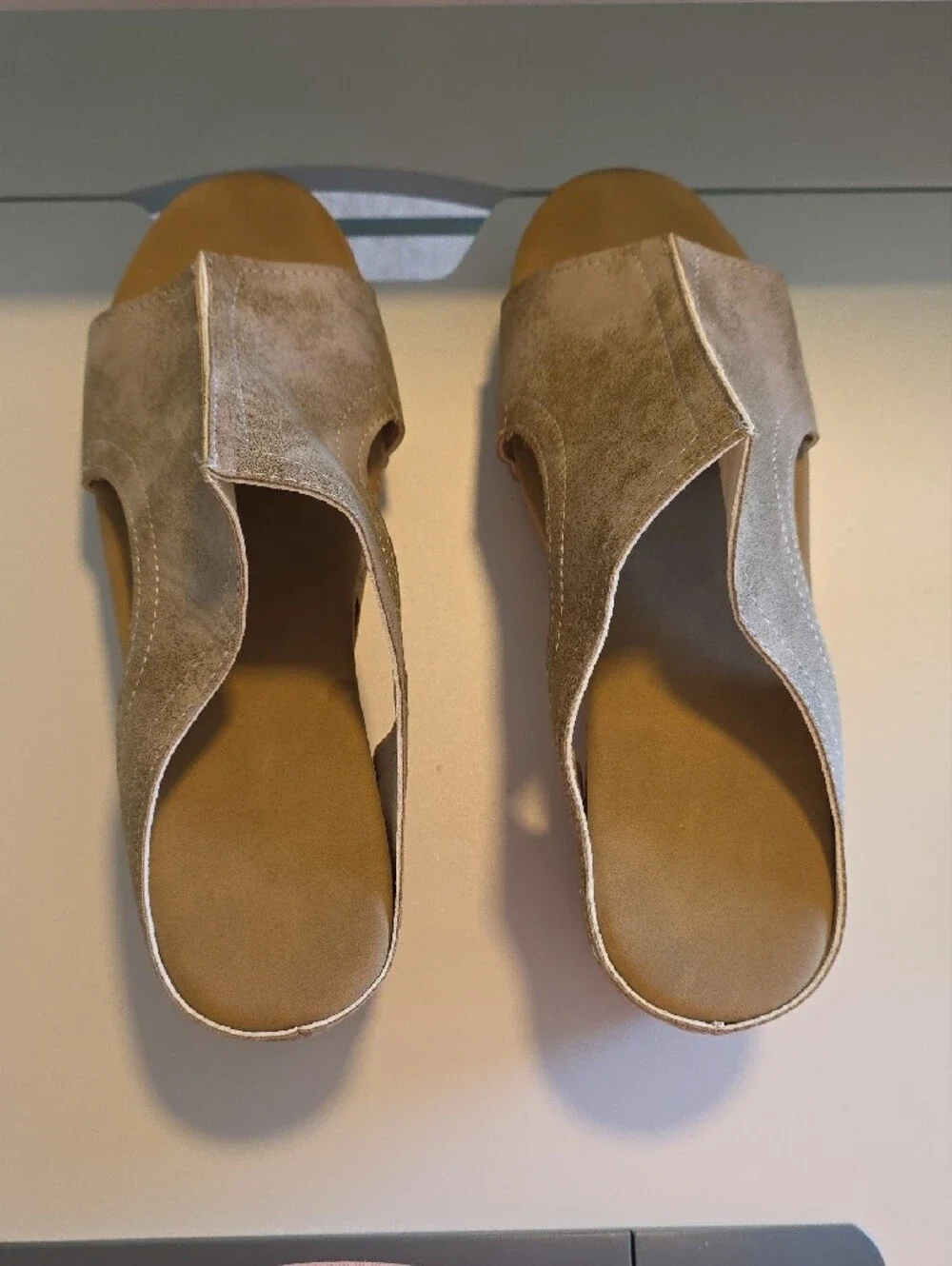 Wedge Slide Sandals in Tan